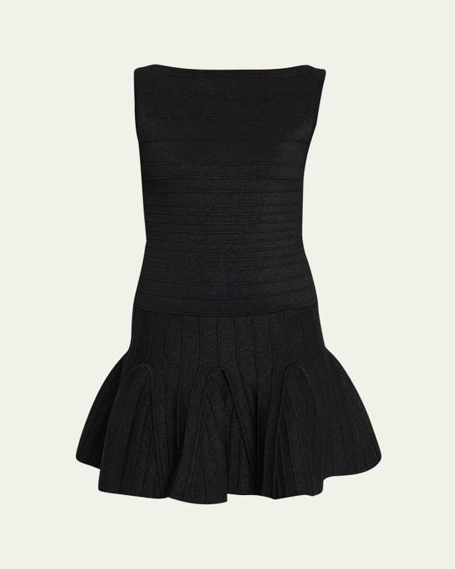 Audrina Metallic Knit Godet-Skirt Sleeveless Mini Dress